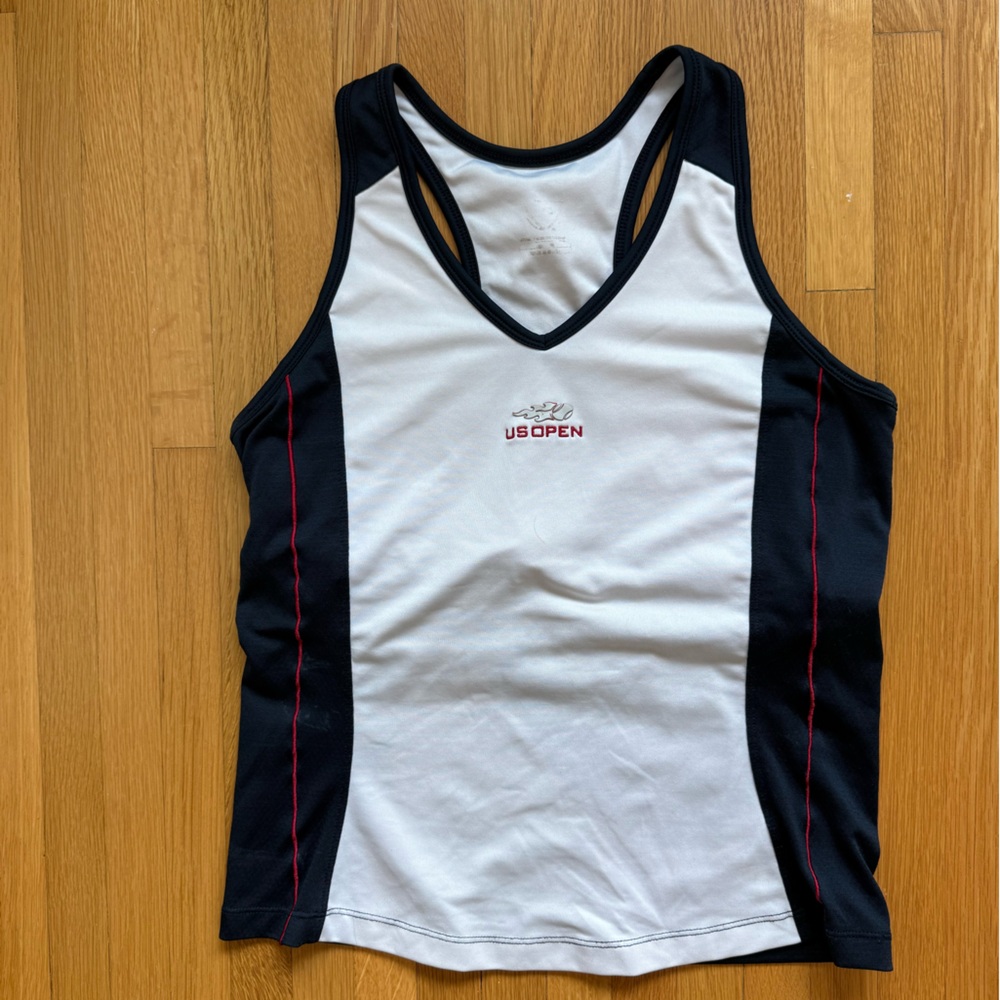 US Open White and Black tennis Tank Top with Red Accents